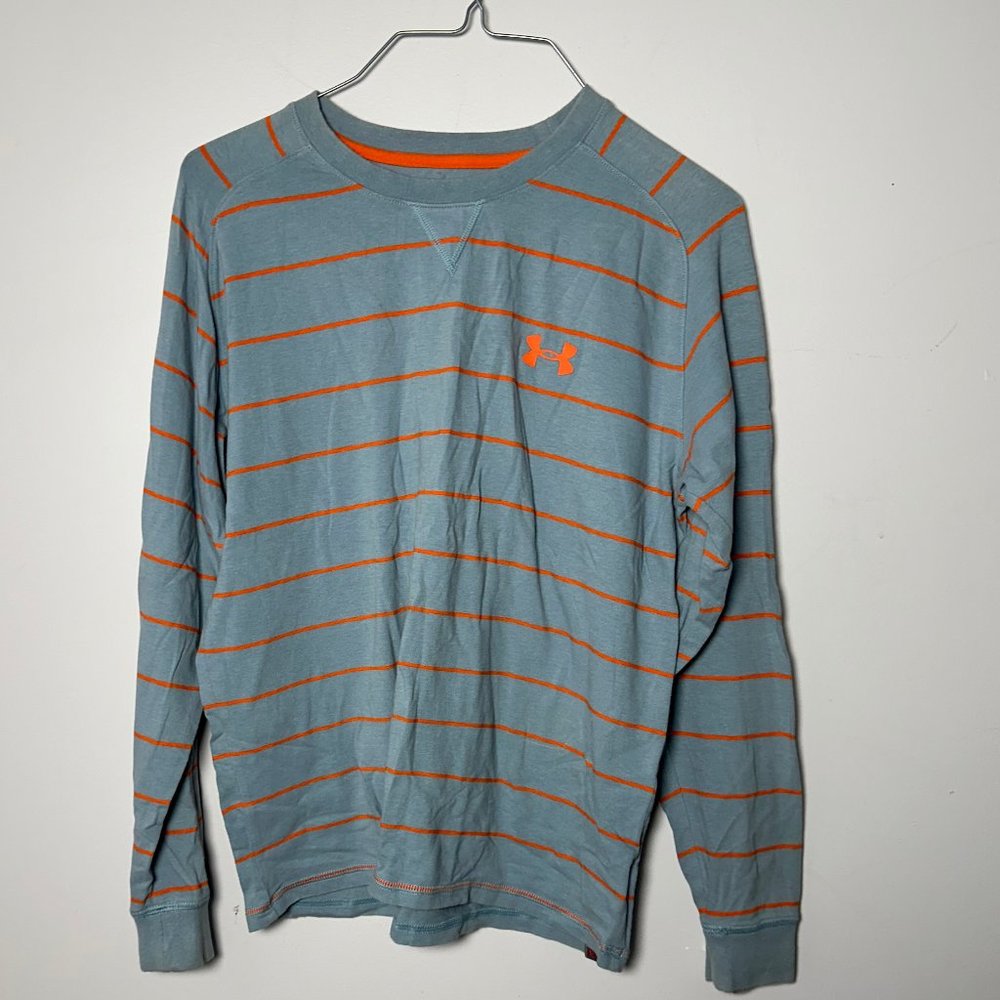 EUC Boys Youth Under Armour  Large Loose Heat Gear Gray Orange Shirt EO